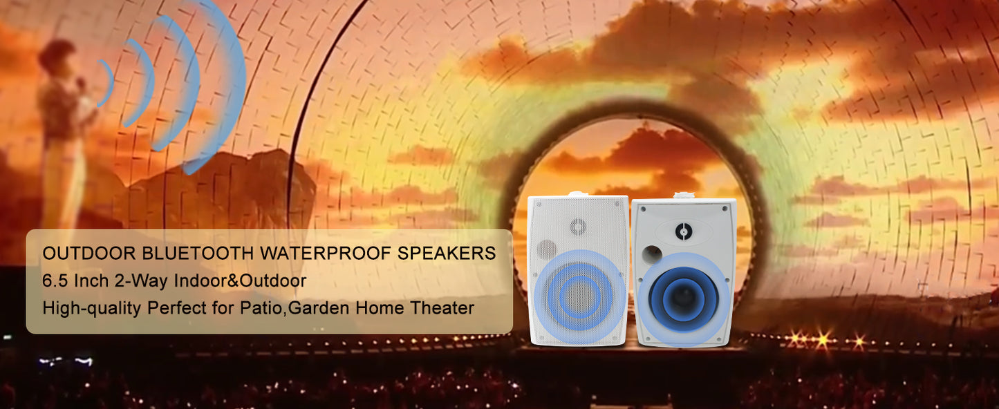 Herdio 6.5'' 400Watts Indoor Outdoor Bluetooth Speakers Waterproof Wired With Powerful Bass 2Way Wall Mount Speakers All-Weather