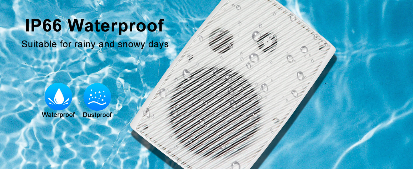 Herdio 6.5'' 400Watts Indoor Outdoor Bluetooth Speakers Waterproof Wired With Powerful Bass 2Way Wall Mount Speakers All-Weather
