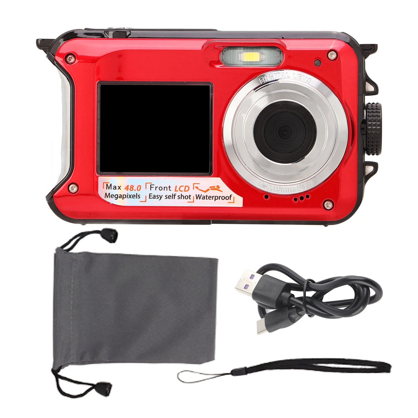 Full HD 2.7K 48MP 10ft Waterproof Underwater Digital Camera 16X Digital Zoom Front Rear Double Screens Water Resistant Camera
