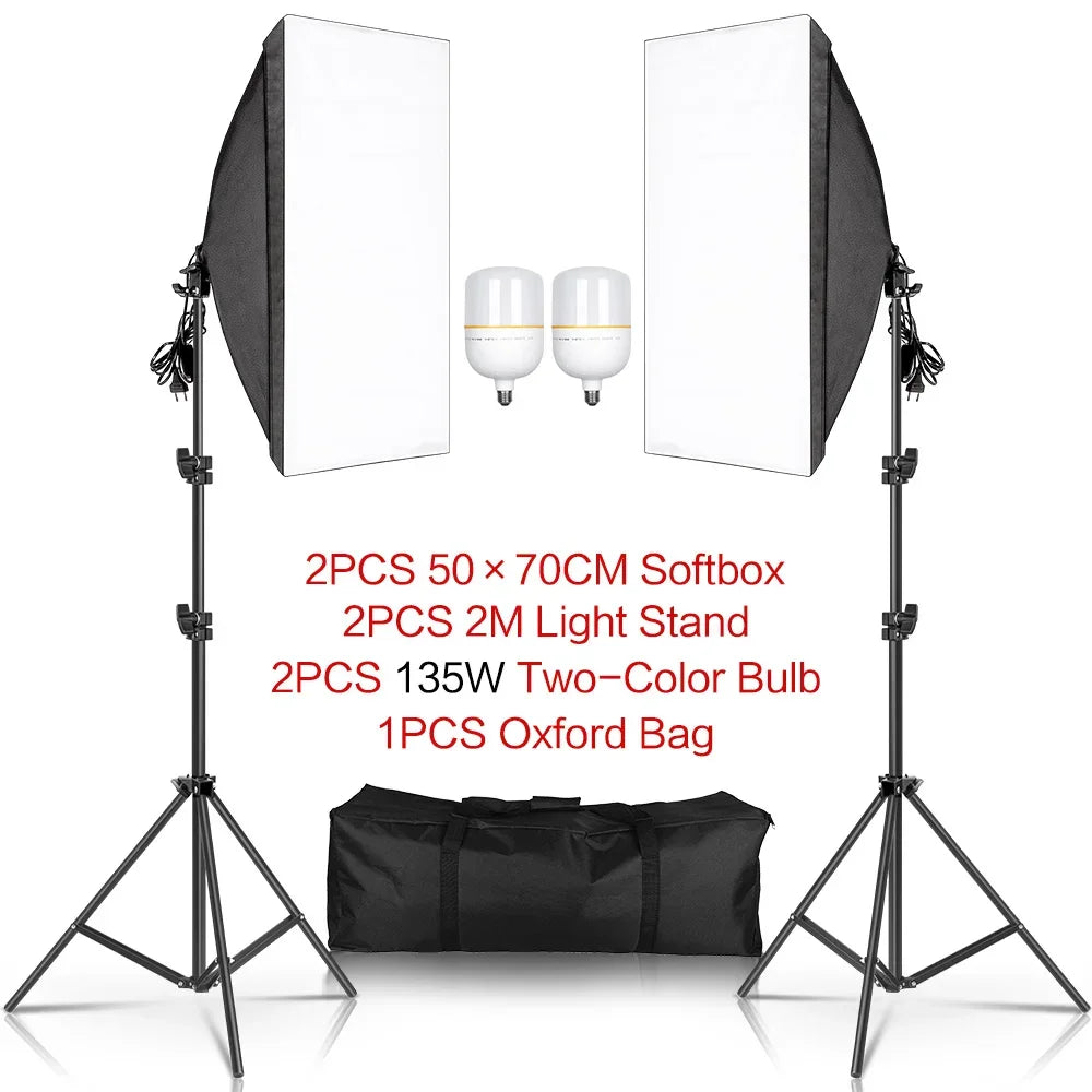 Photography 50x70CM Softbox Lighting Kits Professional Light System With E27 Photographic Bulbs Photo Studio Equipment