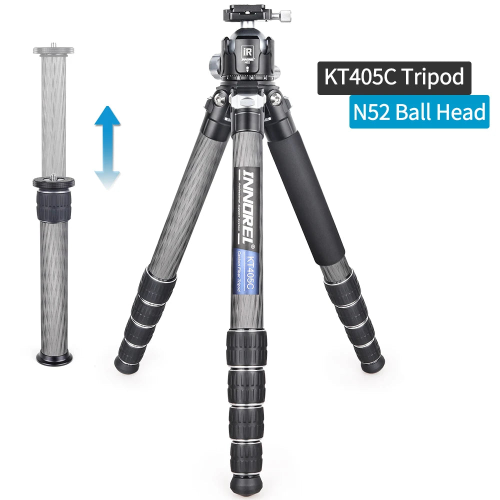 KT365C/KT405C 10 Layers Carbon Fiber Tripod for DSLR Camera 5 Sections Heavy Duty Stand Low Gravity Ballhead Short Center Column