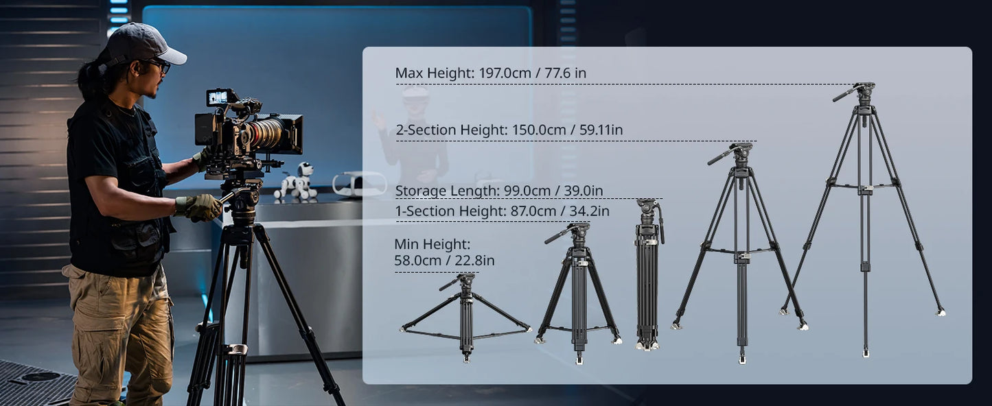 SmallRig AD-120 FreeBlazer Counterbalance Carbon Fiber Video Tripod Kit, 77" Video Tripod with 6-Step Counterbalance, Adjustable