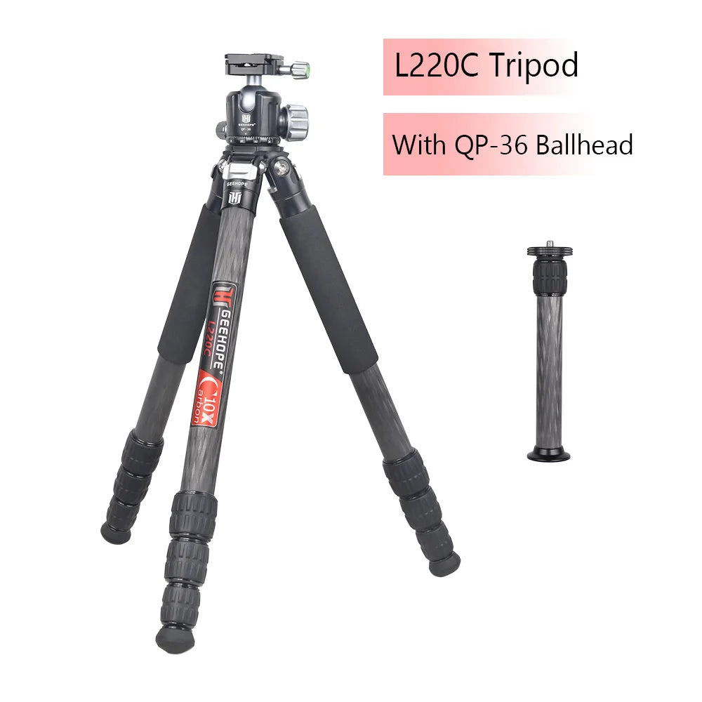 L220C/L330C Compact Carbon Fiber Travel Tripod Professional Camera Stand Load 20/25kg for DSLR Video Camcorder Add Center Colum