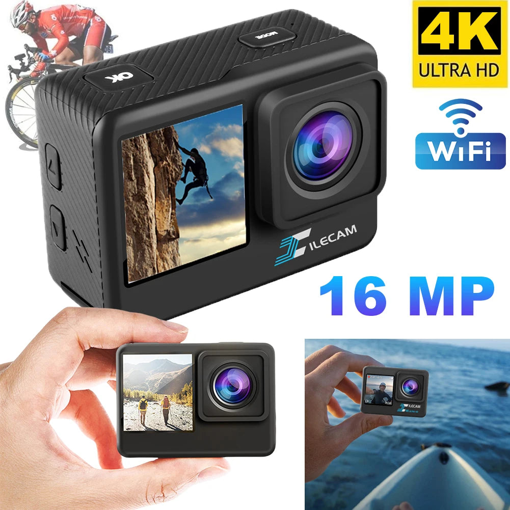 4K UHD 2.0 Inch IPS Screen Video Camera Anti-Shake Outdoor Sport Cam 1080P 30FPS Underwater Camera 120 Wide Angle 30M Waterproof
