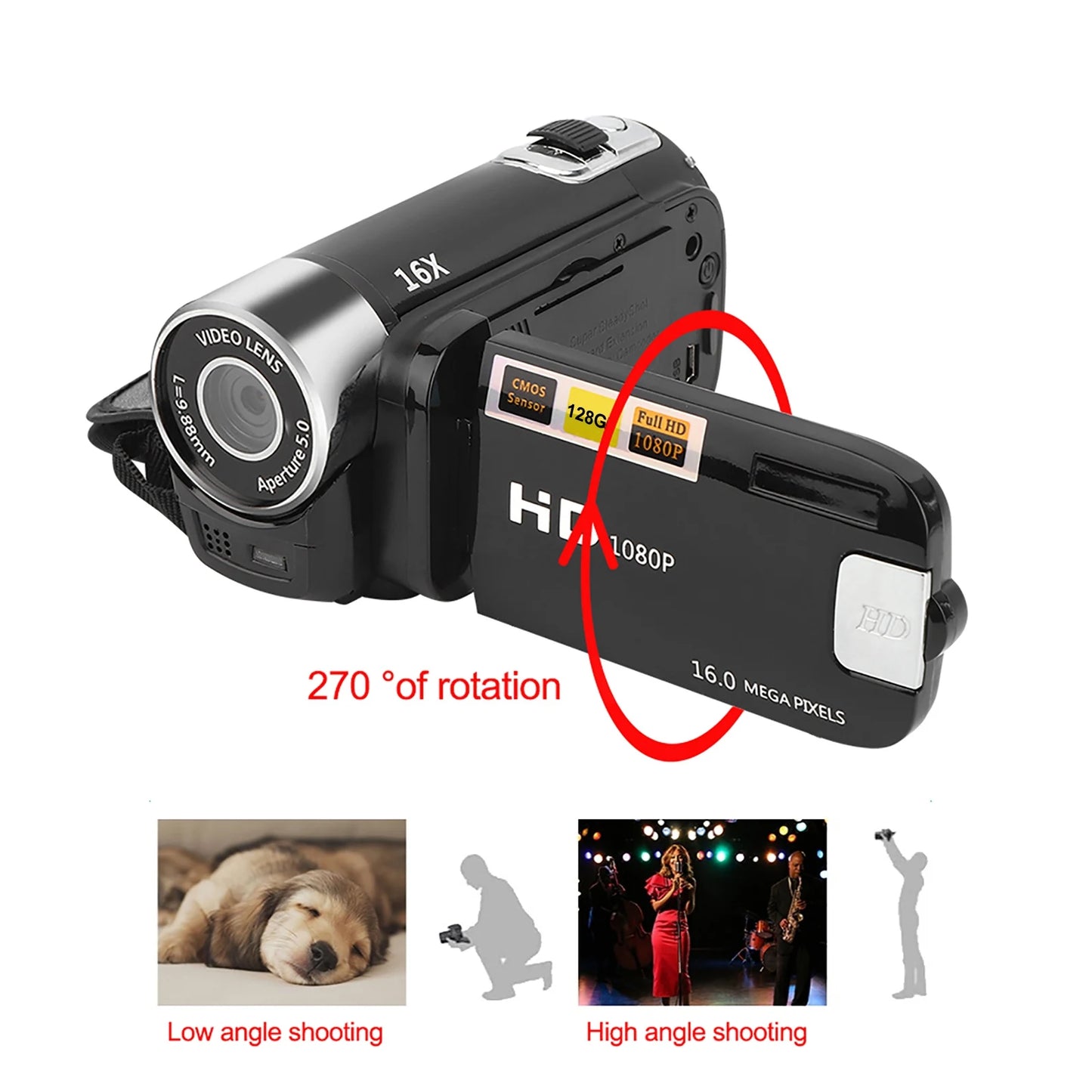 High Definition Camcorder Digital Camcorder Video Recorder 2.4 Inch 16X Digital Zoom for Student Photography Teenagers Kids