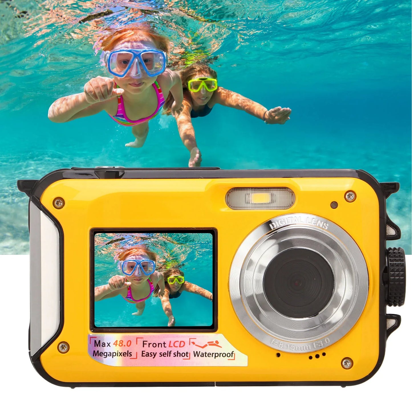 Full HD 2.7K 48MP 10ft Waterproof Underwater Digital Camera 16X Digital Zoom Front Rear Double Screens Water Resistant Camera