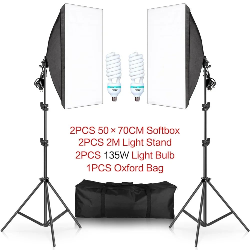 Photography 50x70CM Softbox Lighting Kits Professional Light System With E27 Photographic Bulbs Photo Studio Equipment