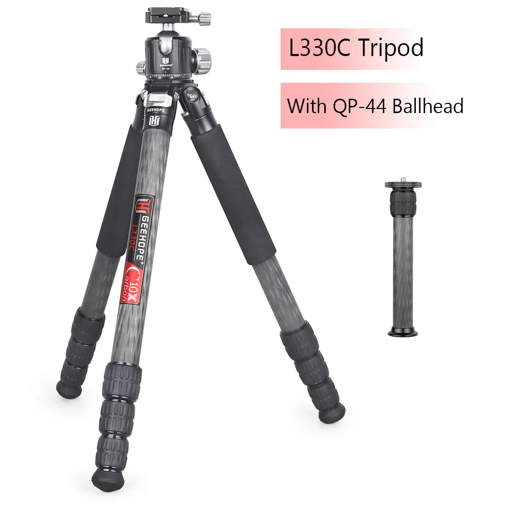 L220C/L330C Compact Carbon Fiber Travel Tripod Professional Camera Stand Load 20/25kg for DSLR Video Camcorder Add Center Colum