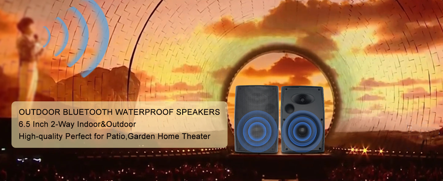 Herdio 6.5'' 400Watts Indoor Outdoor Bluetooth Speakers Waterproof Wired With Powerful Bass 2Way Wall Mount Speakers All-Weather