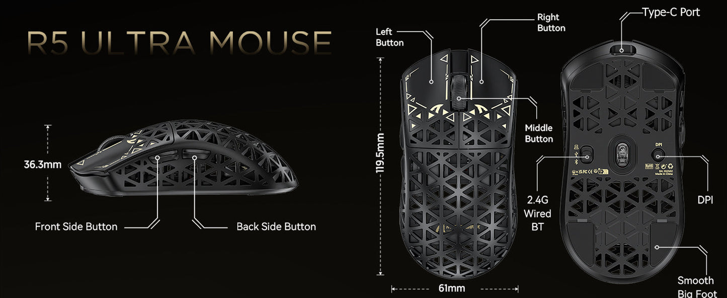 ATTACK SHARK R5 Ultra Carbon Fiber Wireless 8K Gaming Mouse 39g SUPERLIGHT, PixArt PAW3950MAX Gaming Sensor, 8000Hz Wireless Pol