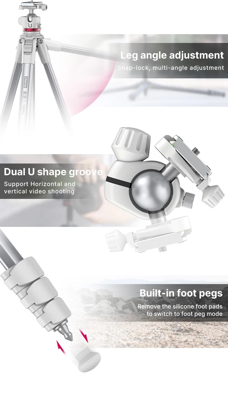 Ulanzi OMBRA Travel Tripod Aluminum Alloy Metal Outdoor Smartphone DSLR Camera Tripod Monopod W Arca Swiss Plate Ball Head