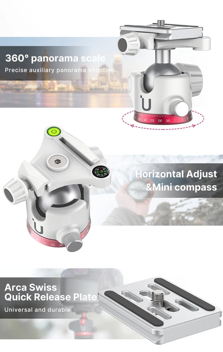 Ulanzi OMBRA Travel Tripod Aluminum Alloy Metal Outdoor Smartphone DSLR Camera Tripod Monopod W Arca Swiss Plate Ball Head