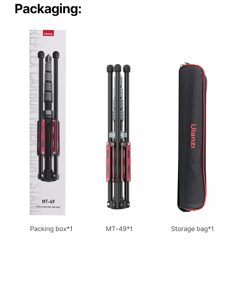 Ulanzi MT-49 1.9M Carbon Fiber Lighting Stand Portable Tripod Photography Light Stand for LED Light Flash Softbox Travel Monopod