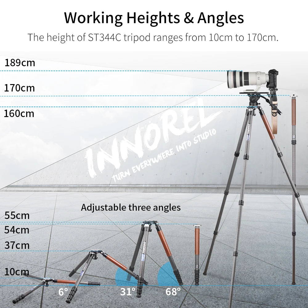 ST344C Professional Carbon Fiber Tripod Monopod With Ballhead Fluid Head For Digital Camera DSLR Max Load 35kg 75mm Bowl Adapter