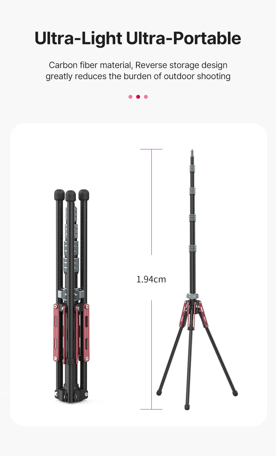 Ulanzi MT-49 1.9M Carbon Fiber Lighting Stand Portable Tripod Photography Light Stand for LED Light Flash Softbox Travel Monopod