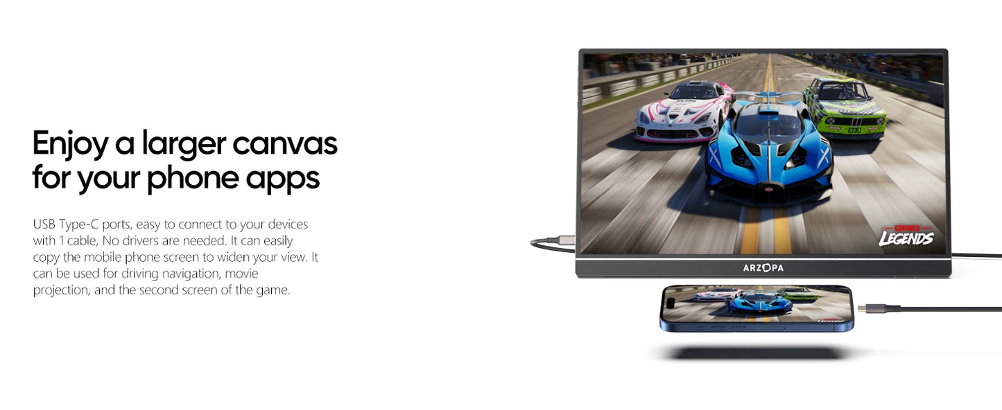 ARZOPA 16.1 inches Portable Gaming Monitor 144hz 100%sRGB 1080P FHD IPS Screen Second Screen for Switch,Xbox,PS5,Laptop,Mac,Z1FC