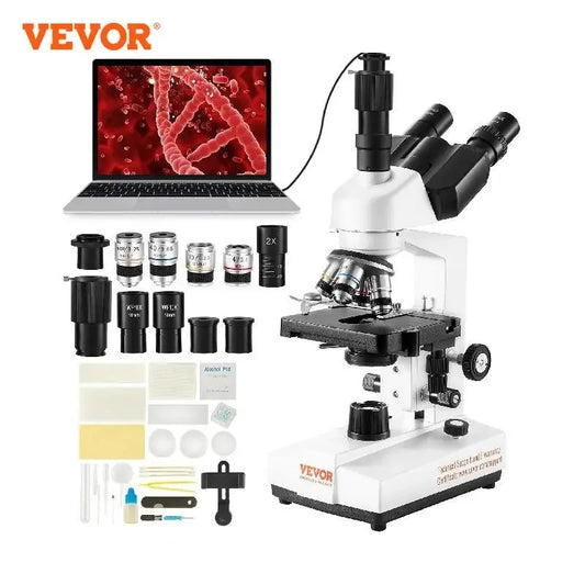 SucceBuy Compound Trinocular Microscope 40X-2500/40X-5000X Magnification Lab Microscope w/ LED Illumination & External Interface