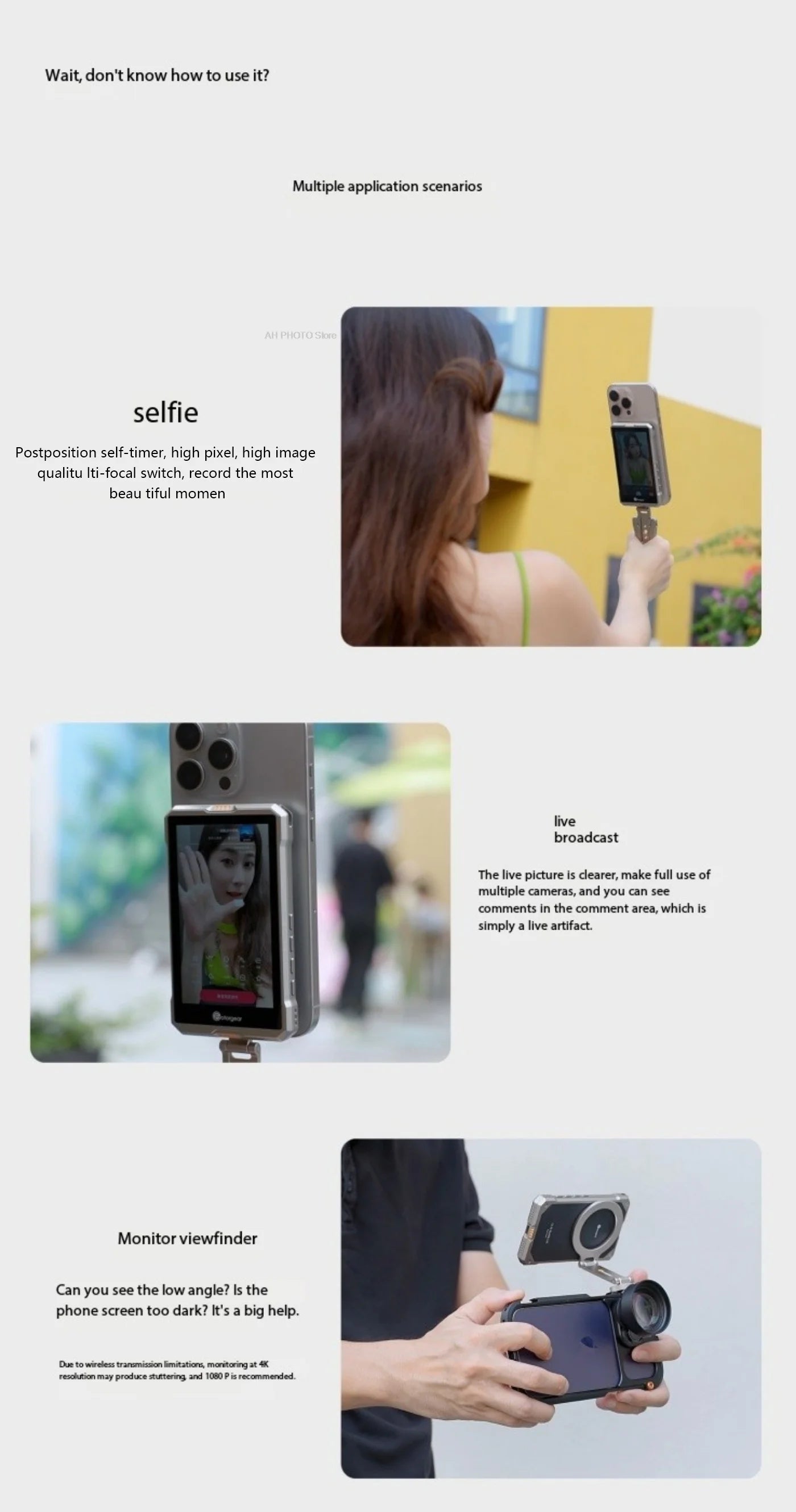 Fotorgear MS01 Smartphone Wireless Magnetic Selfie Monitor Screen For Smartphone Vlog Live Stream Video Recording VS KingMa PH01