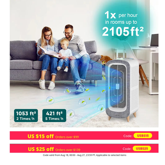 Jafända Air Purifiers for Home Large Room Up To 2105ft², 4× True HEPA Filter, 0.66lbs Activated Carbon Remove Dust Smoke Odor