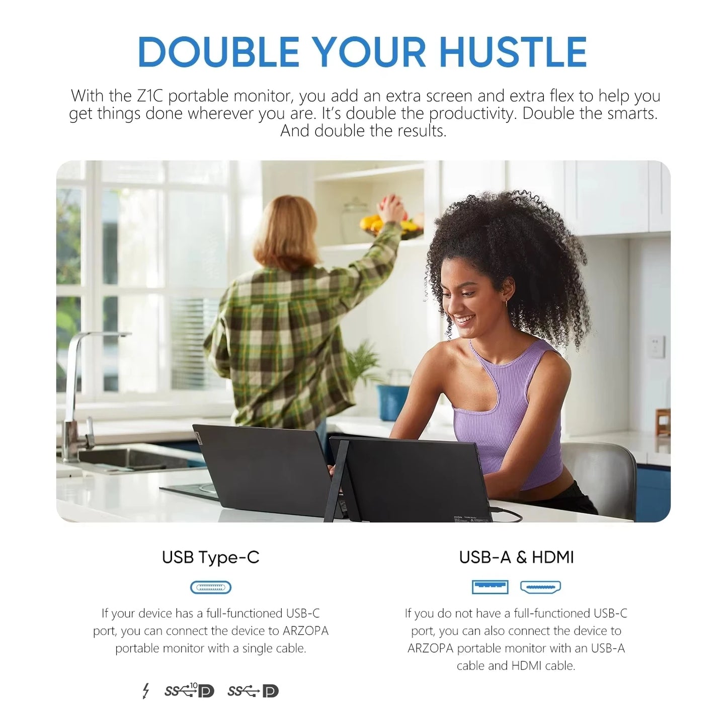 ARZOPA 16.1'' 100% sRGB Portable Monitor 1080P Second Monitor External Screen for MAC Laptop PC Xbox/PS/Switch,Z1C