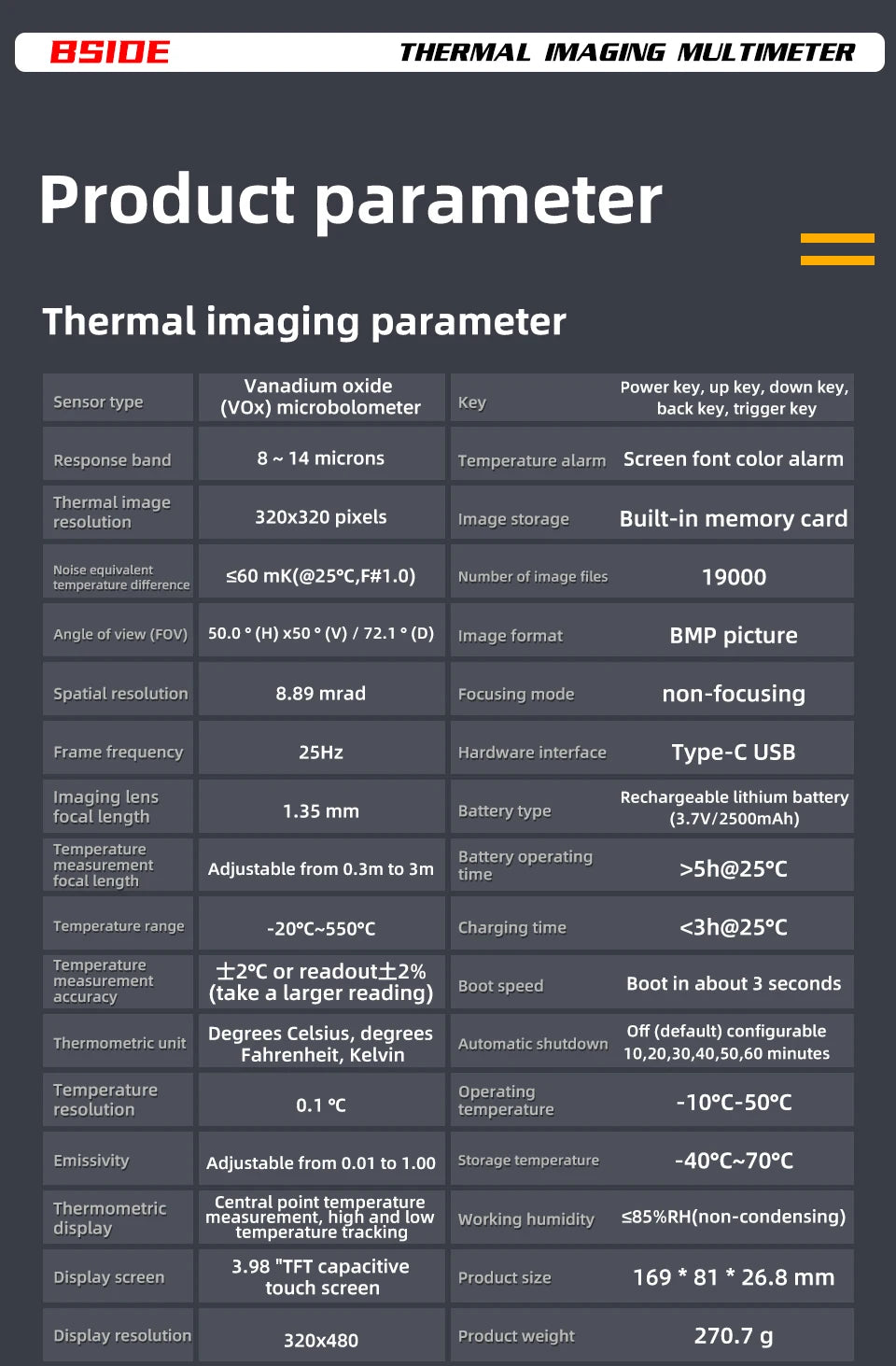 BSIDE Thermal Imager Multimeter 3.98 inch touchscreen 320*320 resolution 15 color palettes Water Leak Detection Circuit repair