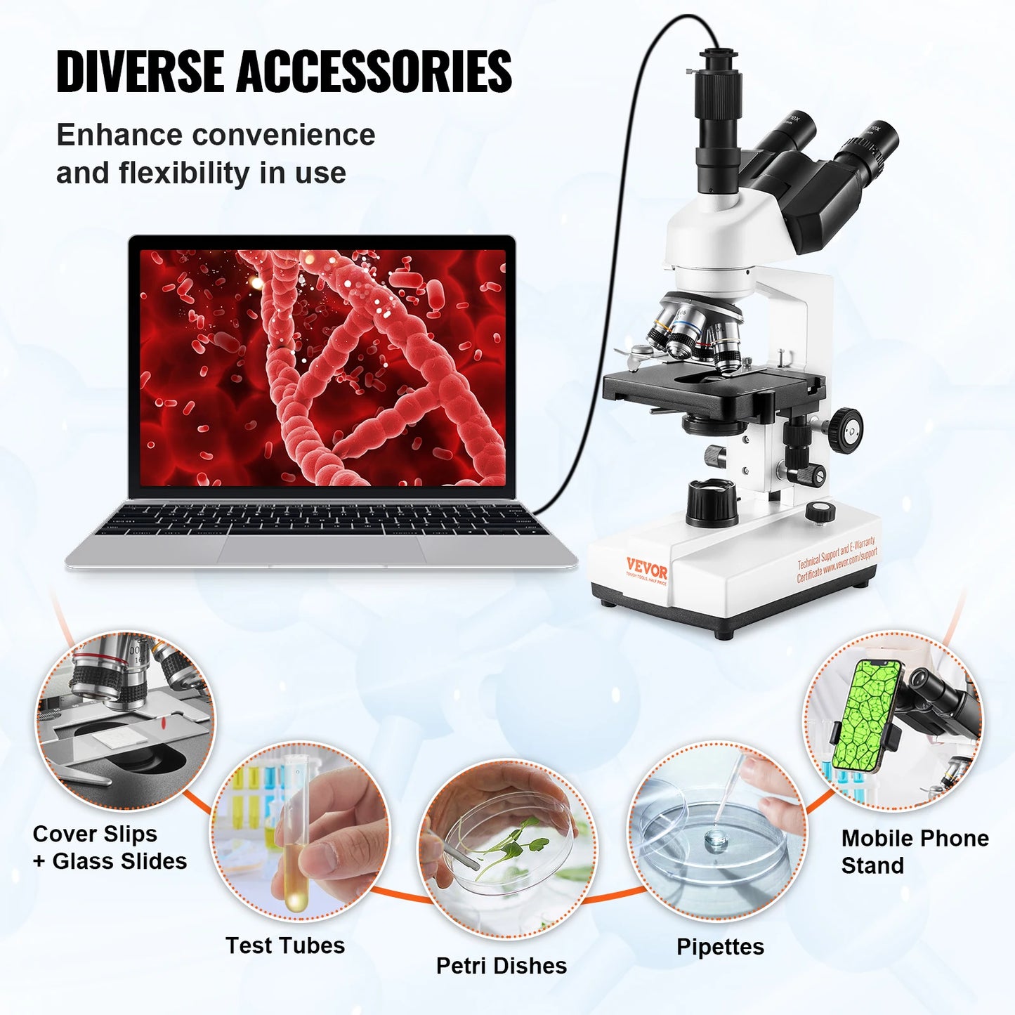 SucceBuy Compound Trinocular Microscope 40X-2500/40X-5000X Magnification Lab Microscope w/ LED Illumination & External Interface
