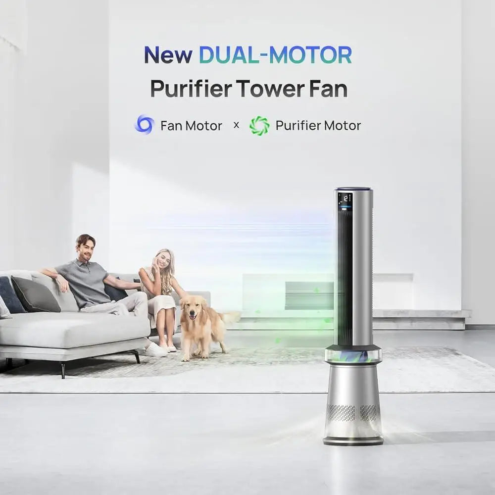 2-in-1 Air Purifier Tower Fan Bladeless Quiet Oscillation Smart Control HEPA Filter Low Noise 27ft/s Airflow 24H Timer