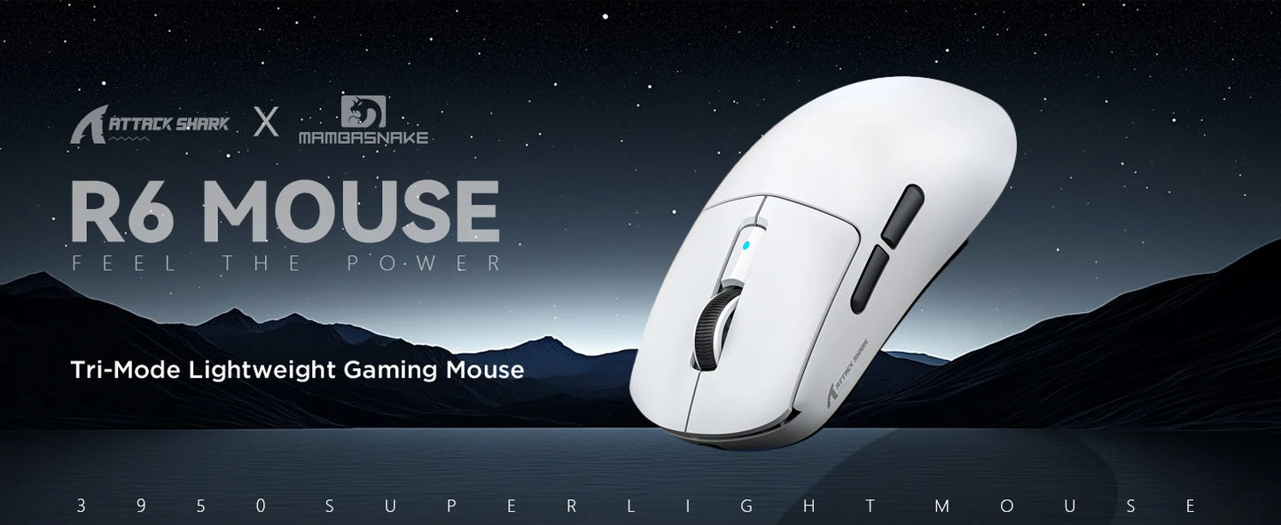 Attack Shark R6 Lightweight Wireless Gaming Mouse, PAW 3950Max Sensor Computer Mouse with Nordic 52480, 8KHz Polling
