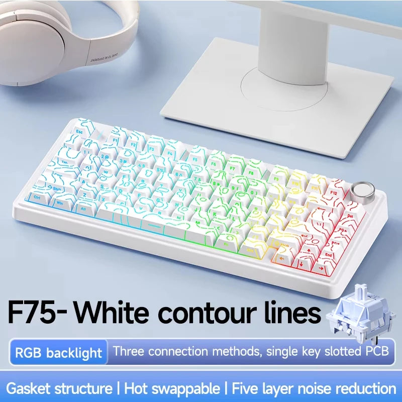 AULA F75 2.4G Wireless/Bluetooth/Wired Gaming Mechanical Keyboard RGB Customized 75% Layout Cherry Profile Gasket Structure