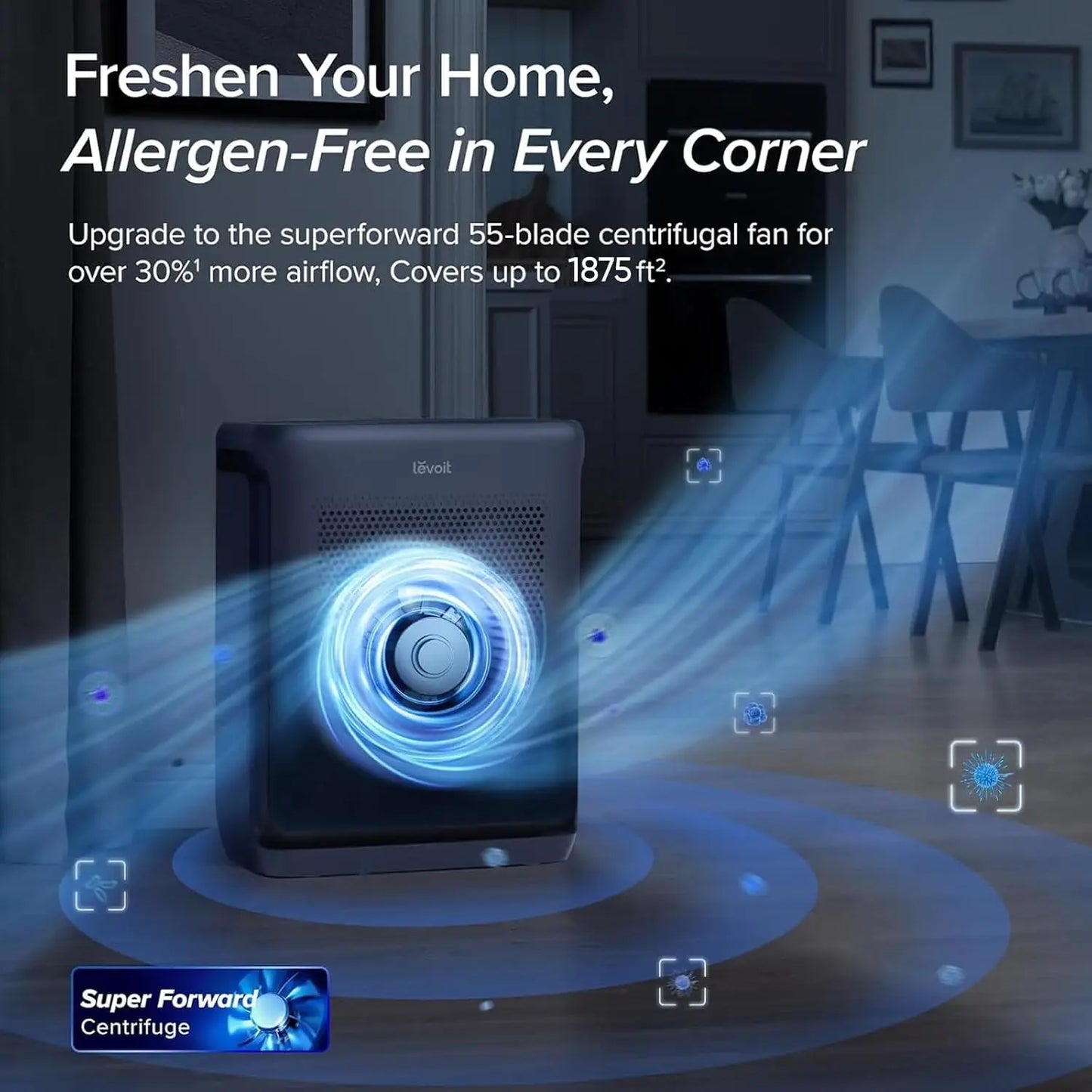 LEVOIT Air Purifiers for Home Large Room Up to 1875 Ft² with Washable Pre-Filter, AHAM VERIFIDE, Air Quality Monitor, HEPA Sleep