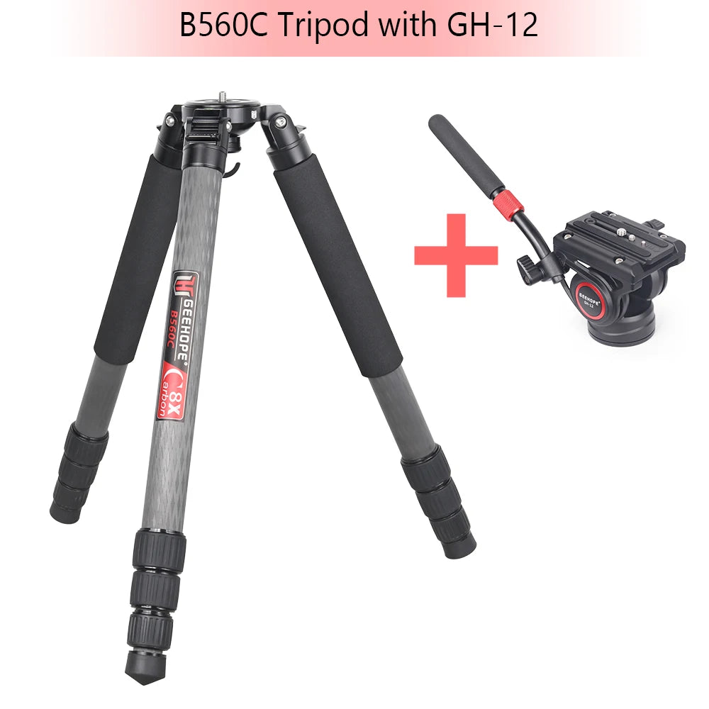 B560C Carbon Fiber Tripod 40mm Tube Professional Heavy Duty Tripod 30kg Load Bowl Tripod for DSLR Camera Shooting Birdwatching