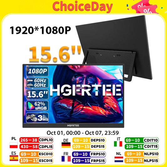 HGFRTEE 15.6inch Portable Monitor FHD-IPS Panel Second Screen for Laptop Gaming Extended Display with Type C HDMI