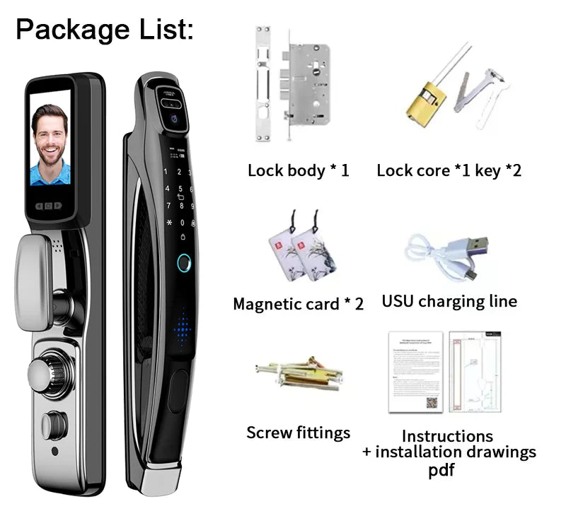 Wifi Tuya APP Face Recognition Smart Door Lock With Camera Video Call Voice Intercom Digital Door Lock Automatic Door Lock