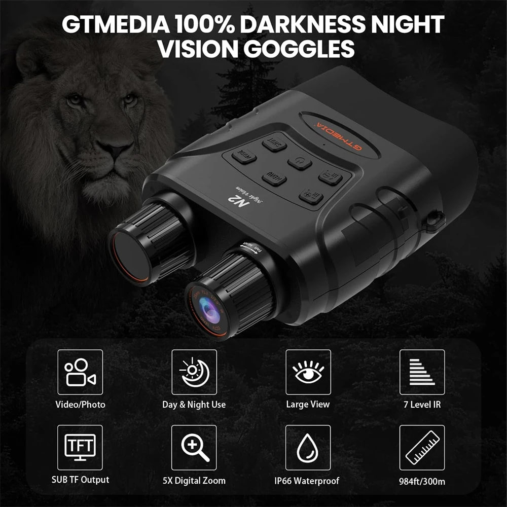 GTGUARD N2 Night Vision Binoculars 300M 5X Full Dark IR Telescope Photo Video Record Camera Digital Infrared Night Vision Device