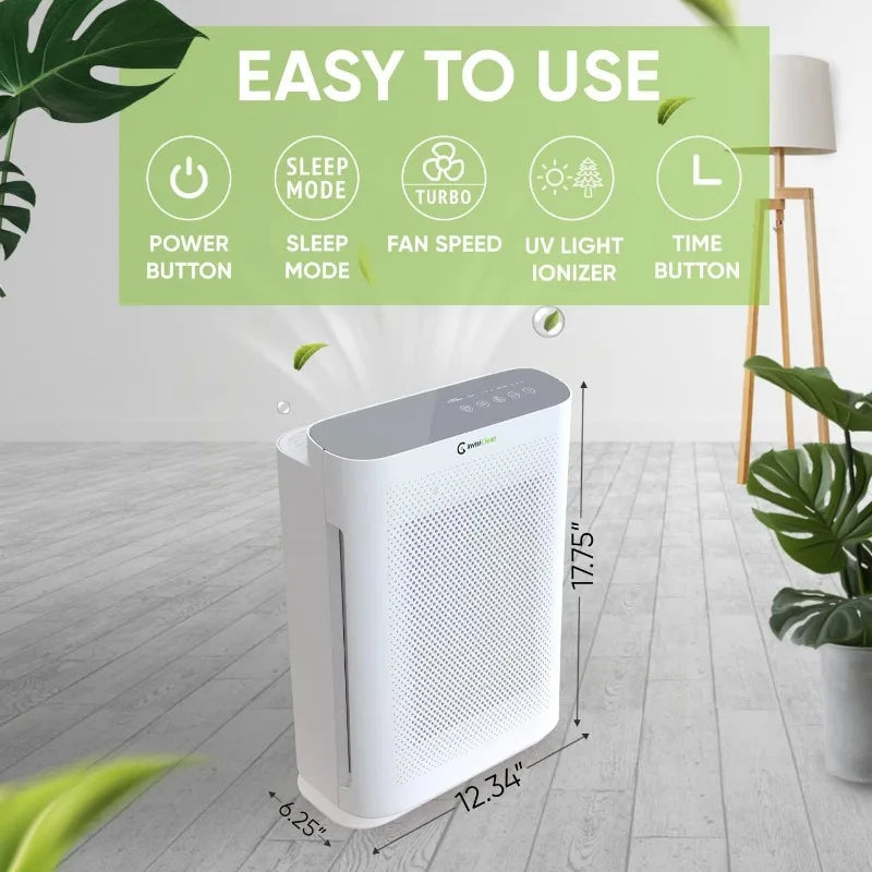 Air Purifier, 4-in-1 H13 True HEPA Filter/Ionizer/Carbon + UV Light, Portable Air Purifiers for Large Room - InvisiClean Aura II