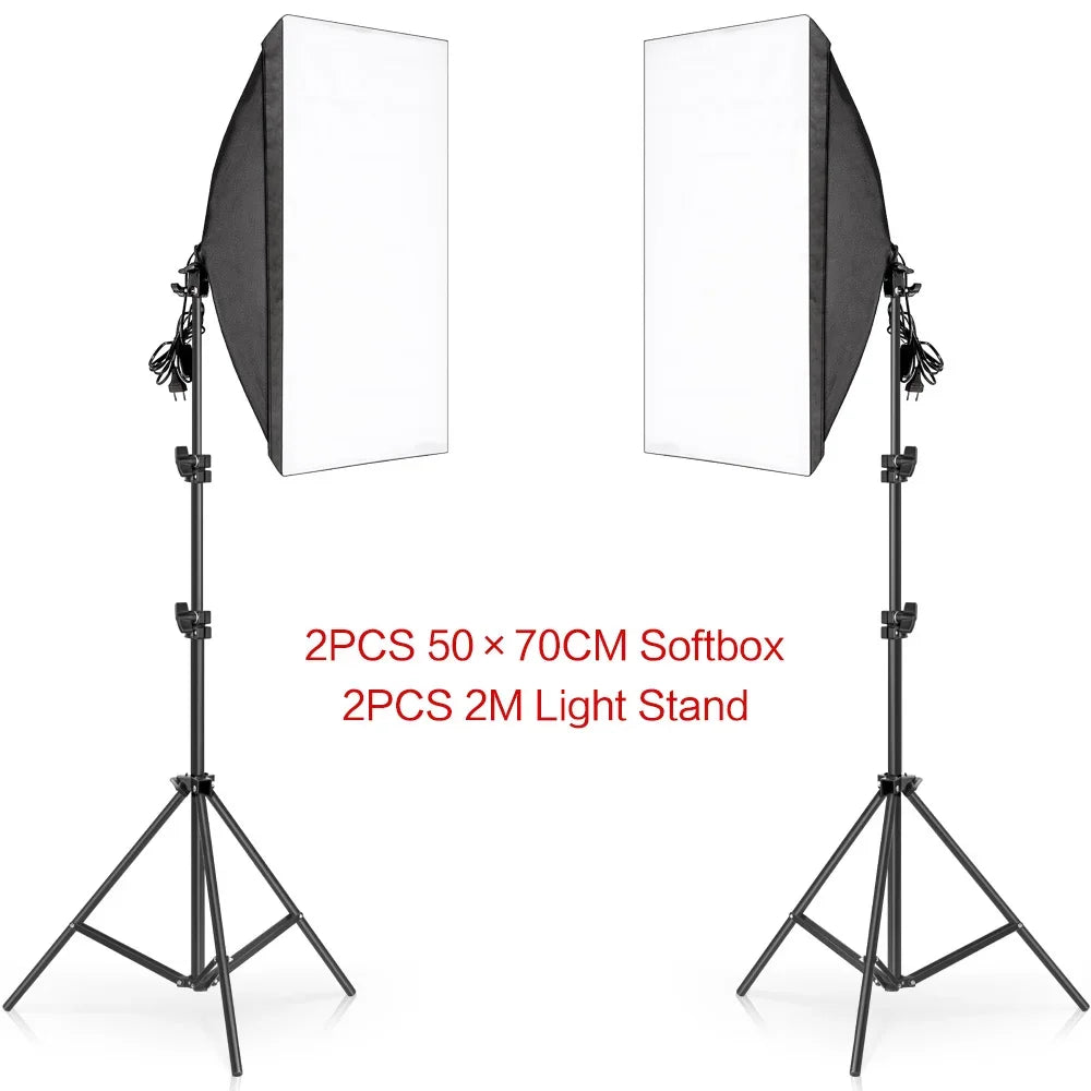 Photography 50x70CM Softbox Lighting Kits Professional Light System With E27 Photographic Bulbs Photo Studio Equipment