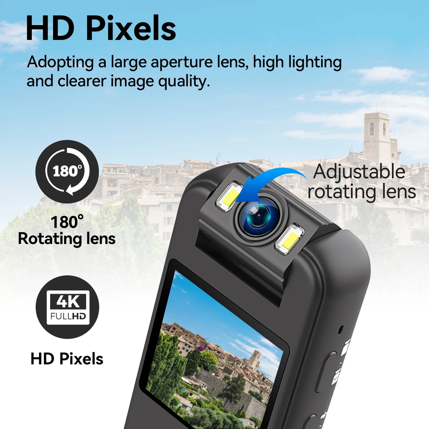 Human camera 4K 30fps ultra -high -definition record, 1.4 -inch screen recorder night vision lighting, wearable human camera