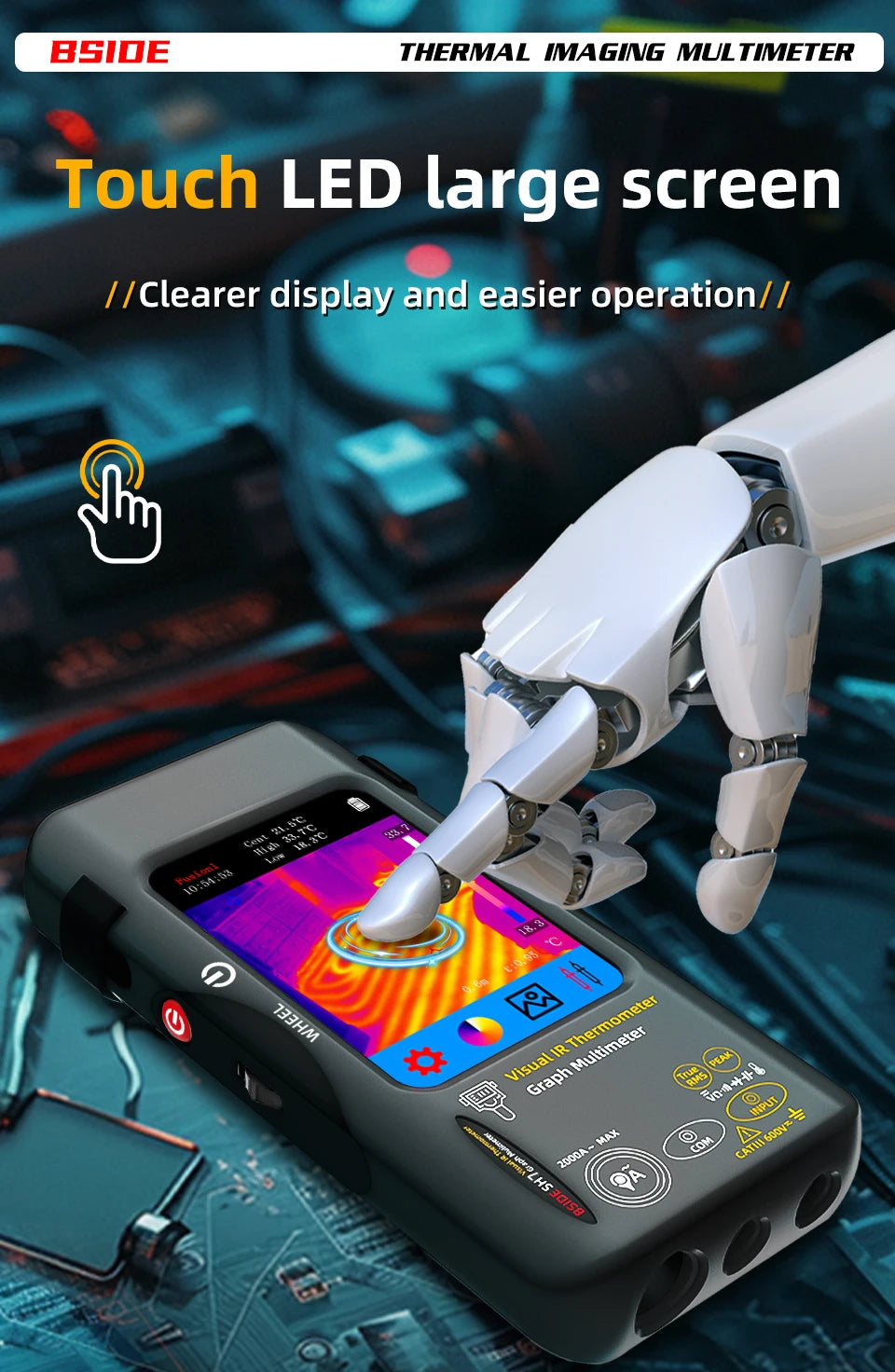 BSIDE Thermal Imager Multimeter 3.98 inch touchscreen 320*320 resolution 15 color palettes Water Leak Detection Circuit repair