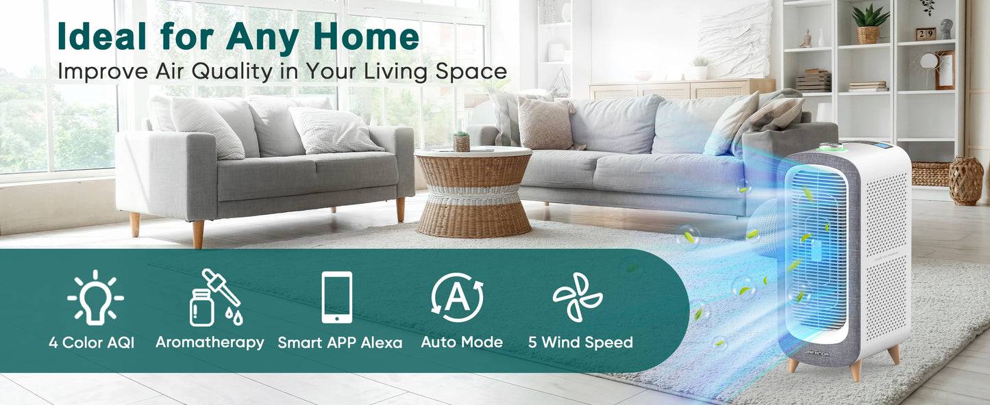 Jafända Air Purifiers for Home Large Room Up To 2105ft², 4× True HEPA Filter, 0.66lbs Activated Carbon Remove Dust Smoke Odor