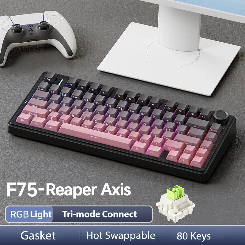 AULA F75 2.4G Wireless/Bluetooth/Wired Gaming Mechanical Keyboard RGB Customized 75% Layout Cherry Profile Gasket Structure