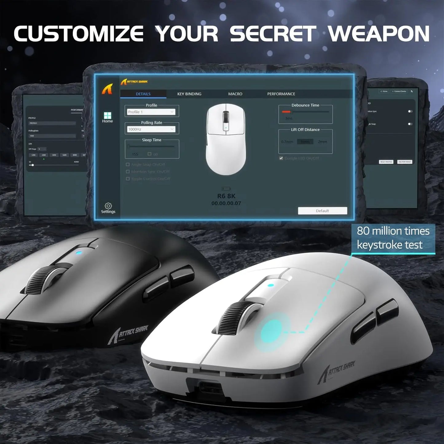 Attack Shark R6 Lightweight Wireless Gaming Mouse, PAW 3950Max Sensor Computer Mouse with Nordic 52480, 8KHz Polling