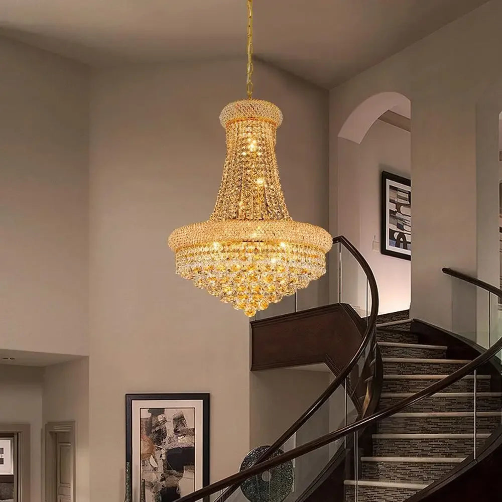 Luxury Empire Crystal Chandelier 12 Lights Entryway Dining Room Fixture Gold Lighting