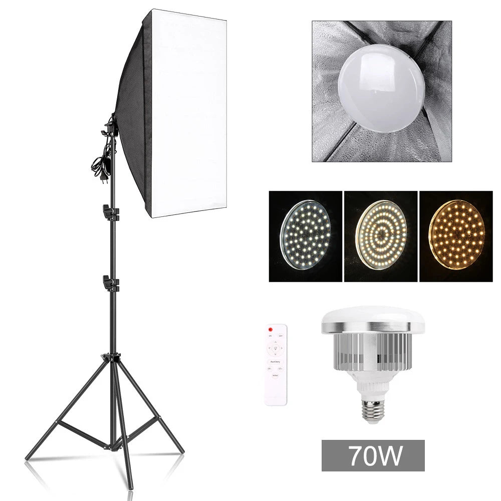 Photography 50x70CM Softbox Lighting Kits Professional Light System With E27 Photographic Bulbs Photo Studio Equipment
