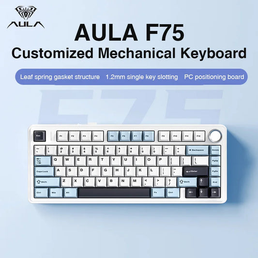 AULA F75 2.4G Wireless/Bluetooth/Wired Gaming Mechanical Keyboard RGB Customized 75% Layout Cherry Profile Gasket Structure
