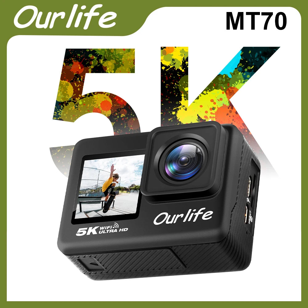 Action Camera 5K 4K60FPS EIS WiFi 170D 2.0'' Touch Screen 30M Waterproof 5X Zoom Sport Camera With Remote Control & 32GB Card