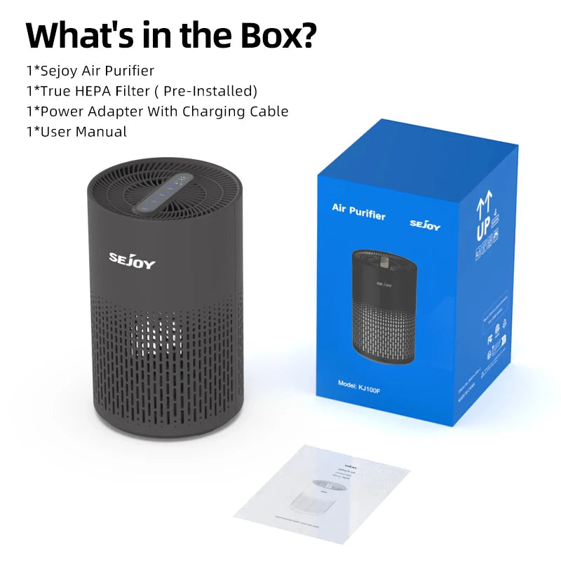 Sejoy Air Purifier H13 True HEPA Filter for Home Allergies and Pets Hair, Smokers in Bedroom with RGB Night Light