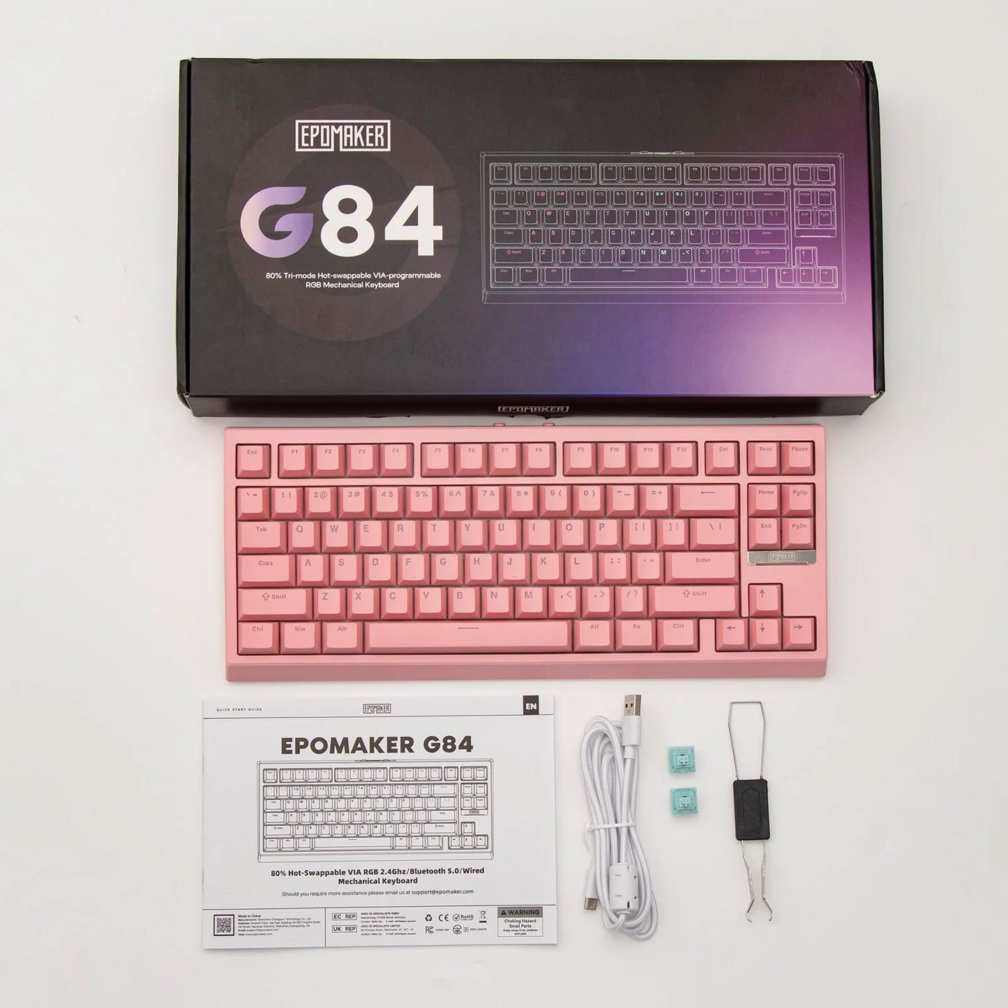 EPOMAKER G84 VIA 80% QWERTY ANSI US Layout Gasket-Mounted Wired/2.4GHz/Bluetooth Wireless Mechanical Keyboard for Mac/WIN/Gaming