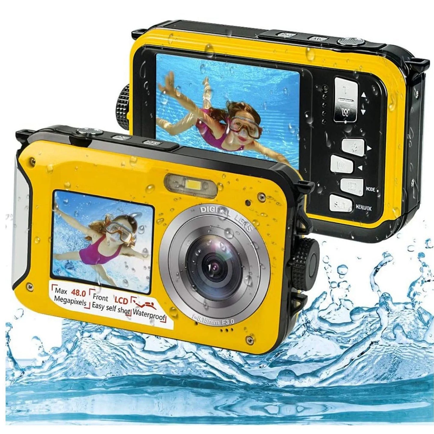 Full HD 2.7K 48MP 10ft Waterproof Underwater Digital Camera 16X Digital Zoom Front Rear Double Screens Water Resistant Camera