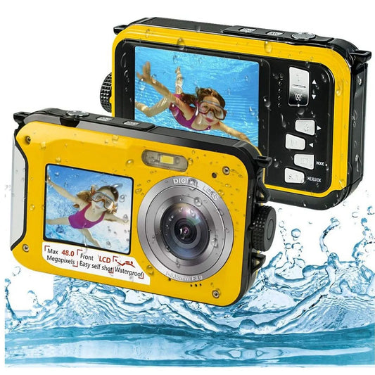 Full HD 2.7K 48MP 10ft Waterproof Underwater Digital Camera 16X Digital Zoom Front Rear Double Screens Water Resistant Camera