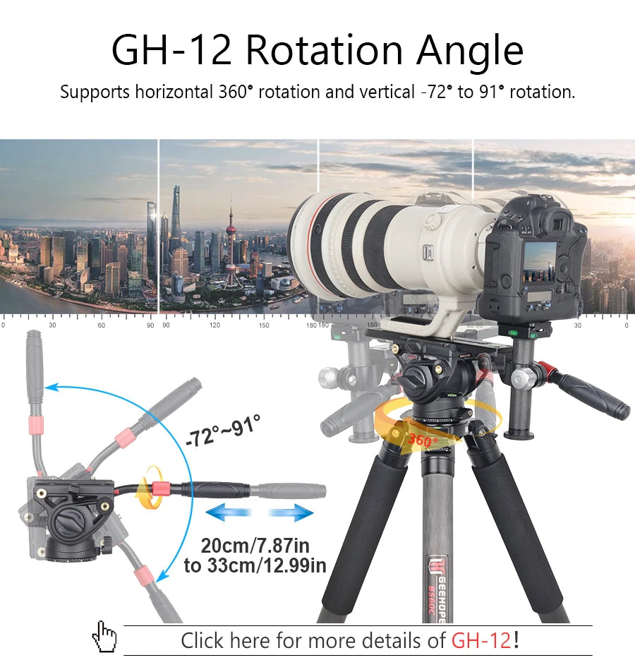 B560C Carbon Fiber Tripod 40mm Tube Professional Heavy Duty Tripod 30kg Load Bowl Tripod for DSLR Camera Shooting Birdwatching